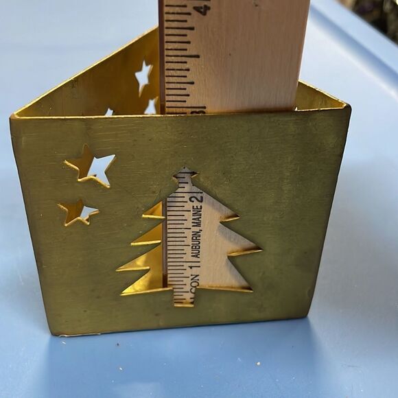 Vintage brass triangular Candle or other decor holder w/Christmas tree & stars - Picture 6 of 6
